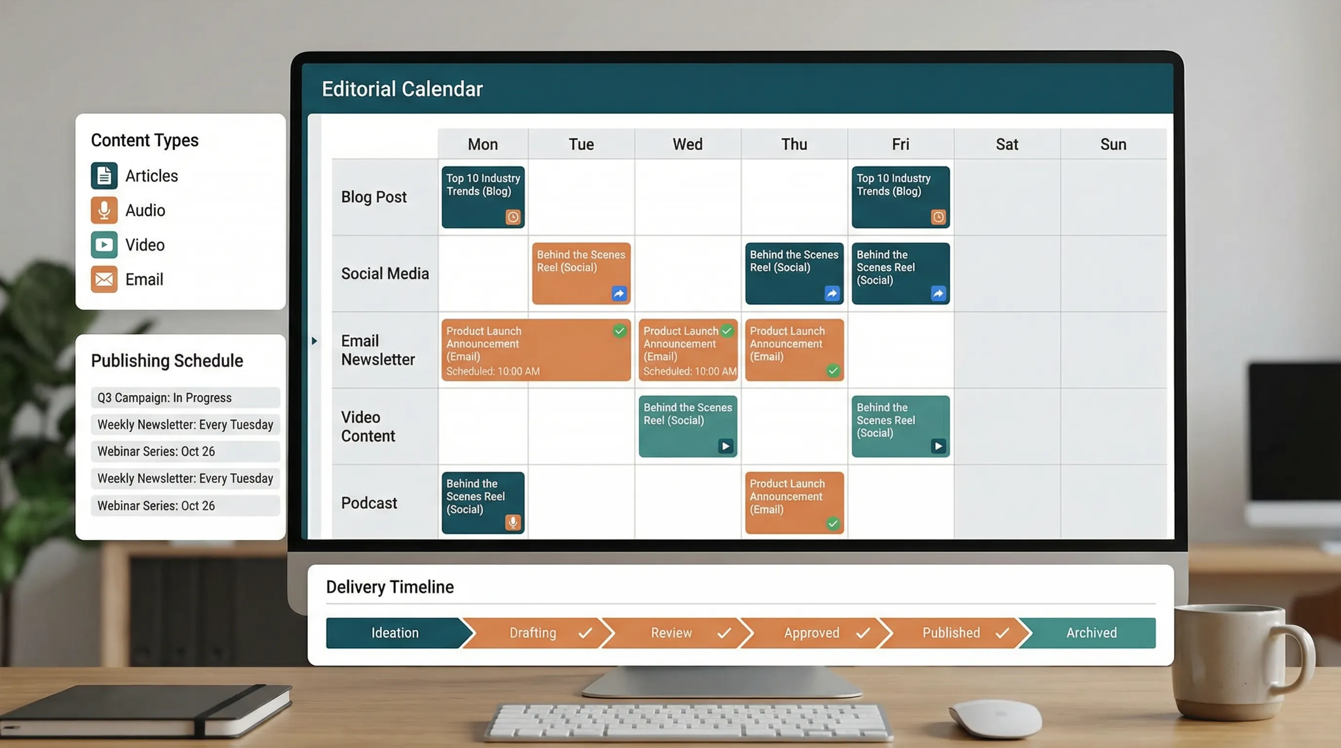 Calendriers éditoriaux qui livrent chaque semaine